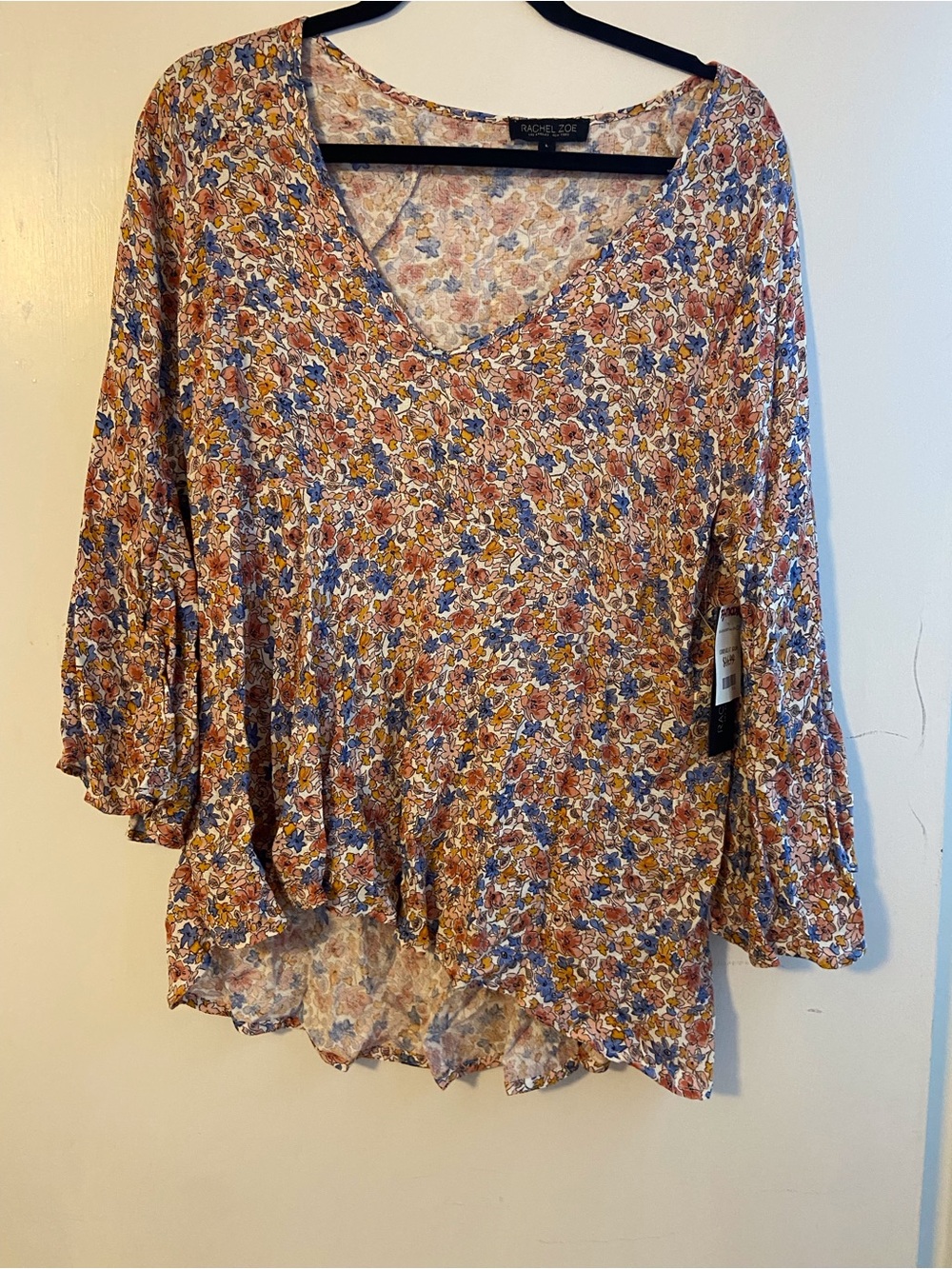 Rachel Zoe Multi Floral V-Neck Bell Sleeve Blouse